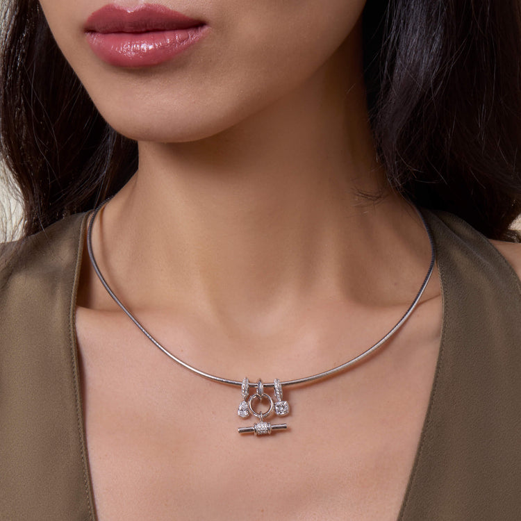 Image of Sterling Silver Cluny LAB-Created Pear Diamond Charm with Stone and Strand Charms & Necklace