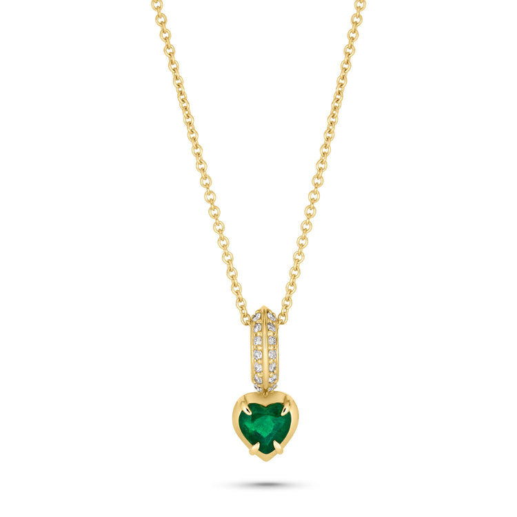 Stone and Strand 14K Yellow Gold Cluny Pave Heart Emerald Necklace Front Image