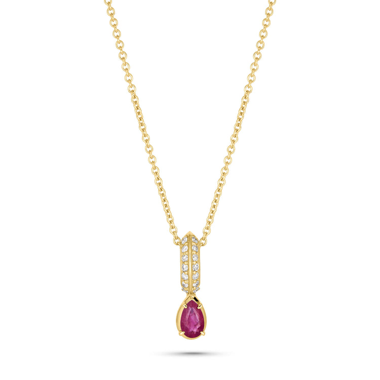 Stone and Strand 14K Yellow Gold Cluny Ruby Teardrop Pave Necklace Front Image