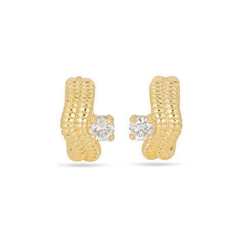 Stone and Strand 14K Yellow Gold Cobra Wave Double Ear Huggies Front Image