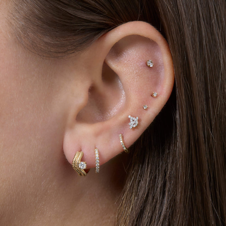 Image of 14K Yellow Gold Cobra Wave Double Ear Huggies with Stone and Strand Earrings