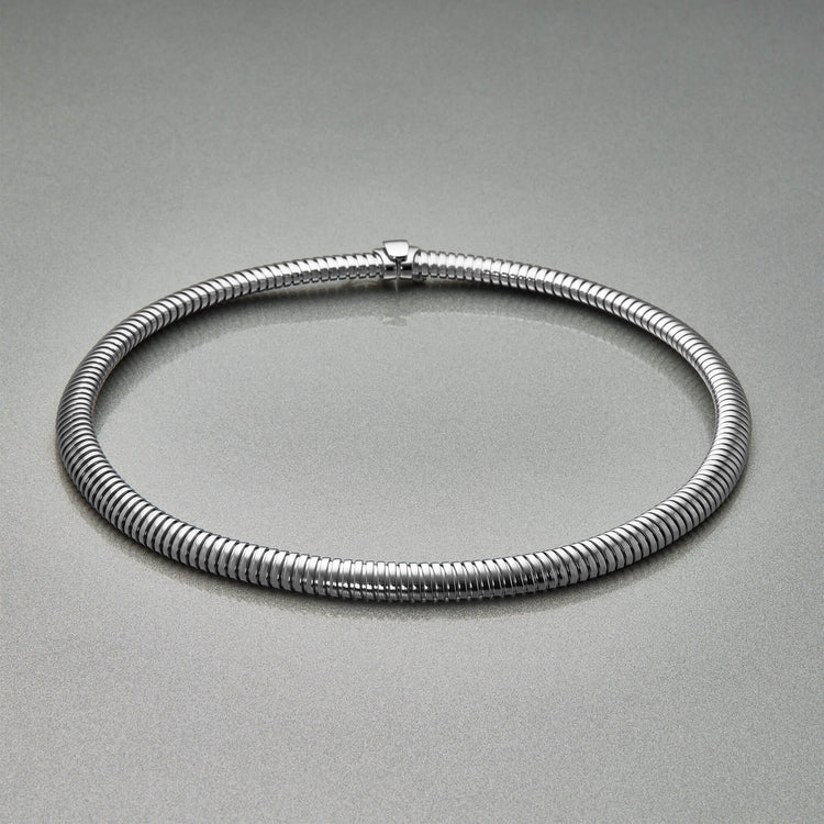 Stone and Strand Sterling Silver Coil Royale Silver Collar Editorial Image