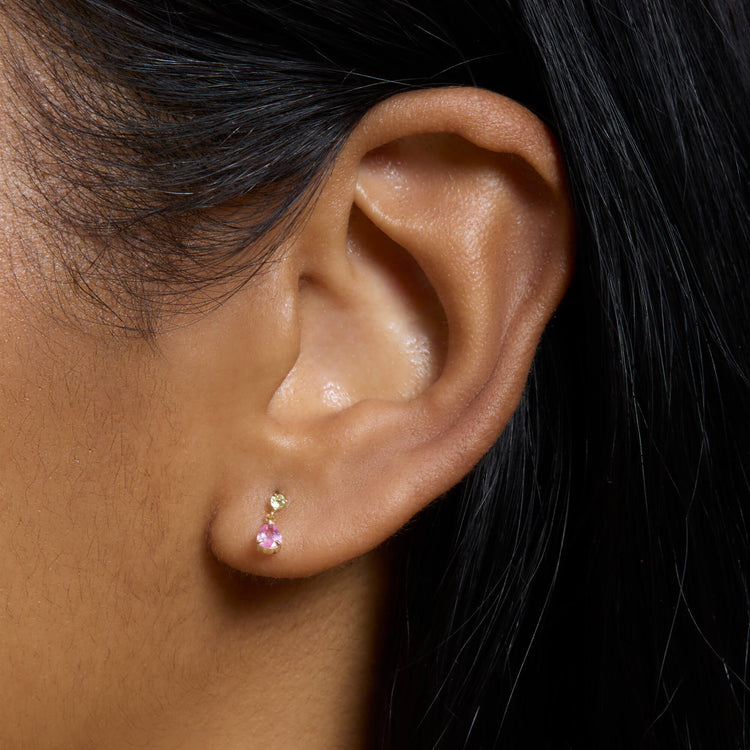Image of 10K Yellow Gold Cotton Candy Drop Earrings on Models Ear