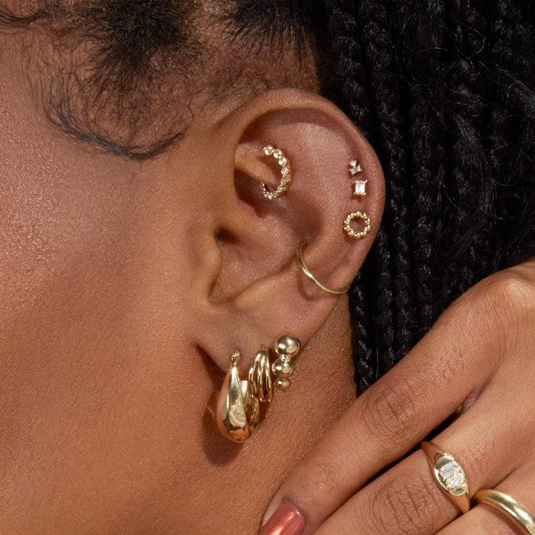 Image of 14K Yellow Gold Curvilinear Hoops with Stone and Strand Earrings