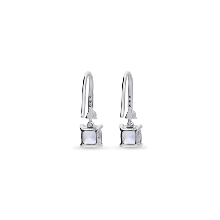 Stone and Strand 14K White Gold Cushion Cut Aquamarine and Pearl Drop Earrings Rear Image