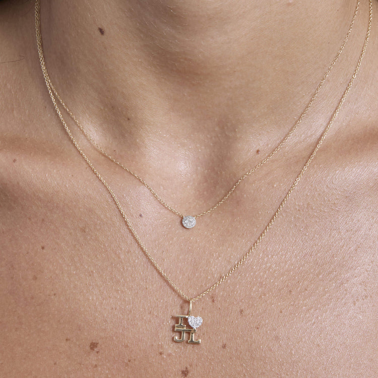 Image of 14K Yellow Gold Custom Love Note Diamond Necklace with Stone and Strand Necklaces