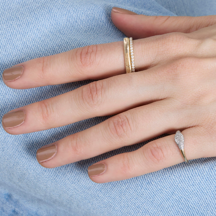 Image of Classic Diamond Eternity Ring on Model with other Stone And Strand Jewelry
