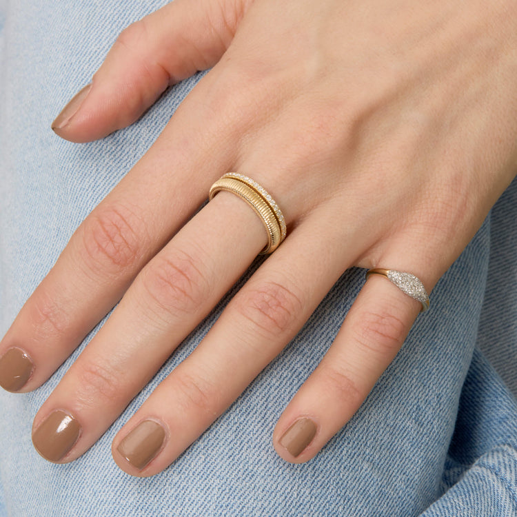 Image of 14K Yellow Gold Classic Diamond Eternity Ring with Stone and Strand Rings