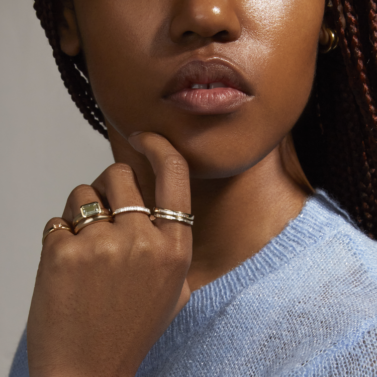 Image of 14K Yellow Gold Classique Band 4mm with Stone and Strand Rings