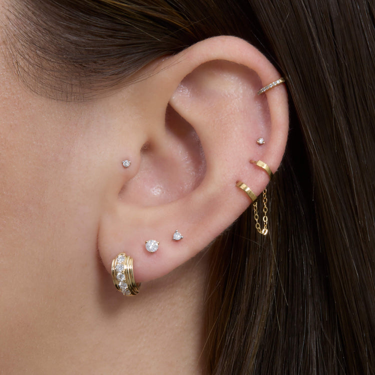 Image of 14K Yellow Gold Dainty Boulevard Huggies with Stone and Strand Earrings