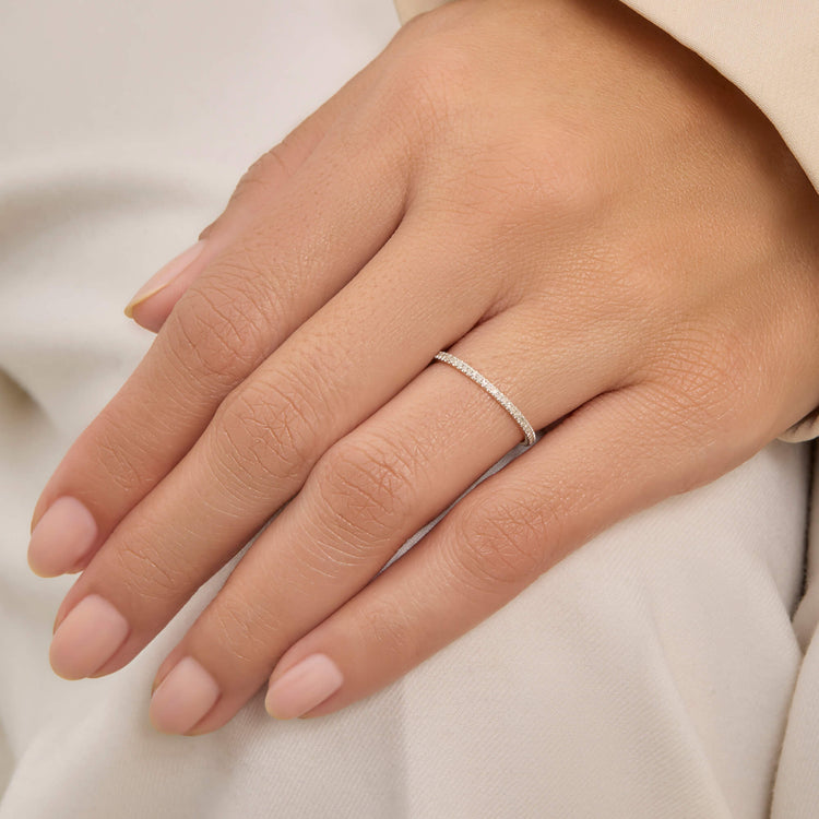 Image of 14K Yellow Gold Classic Diamond Eterntiy Band on Models Hand