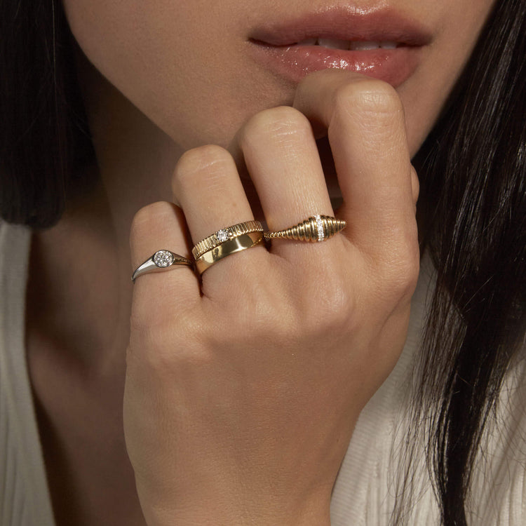 Image of 10K Yellow Gold Dainty Diamond Pirouette Band with Stone and Strand Rings