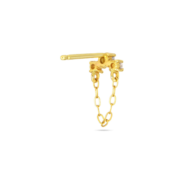 Stone and Strand 14K Yellow Gold Dainty Diamond Trio Chain Stud Rear Image