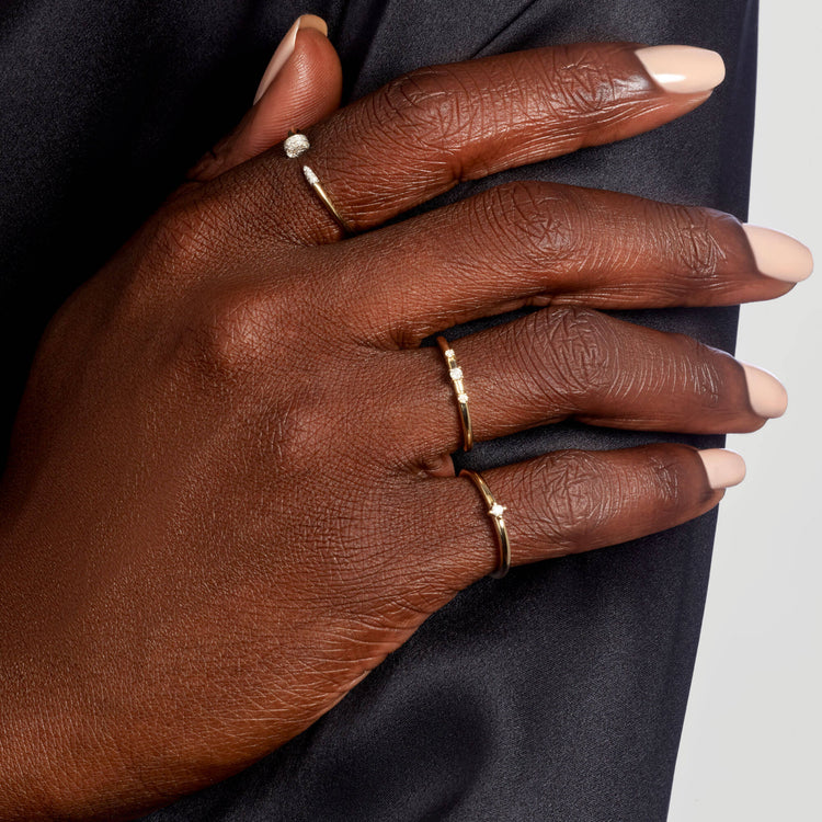 Image of 14K Yellow Gold Dainty Diamond Trio Ring with Stone and Strand Rings