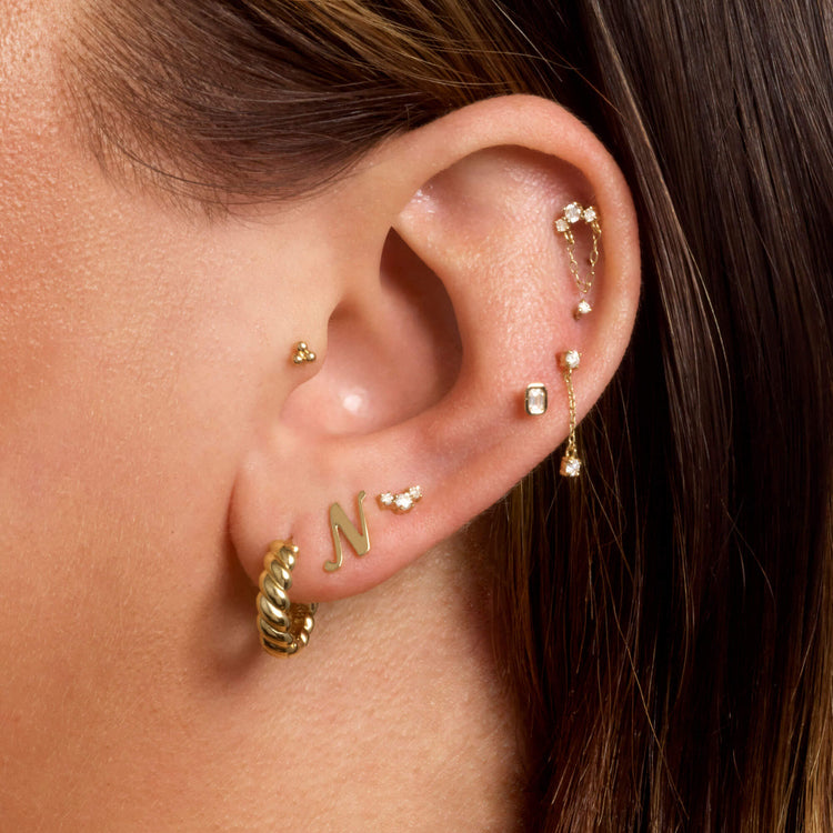 Image of 14K Yellow Gold Dainty Diamond Trio Stud with Stone and Strand Earrings