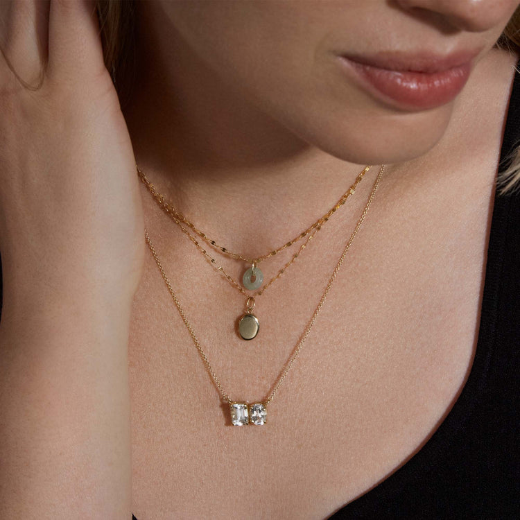 Image of 10K Yellow Gold Dainty Donut Aventurine Charm with Stone and Strand Necklaces