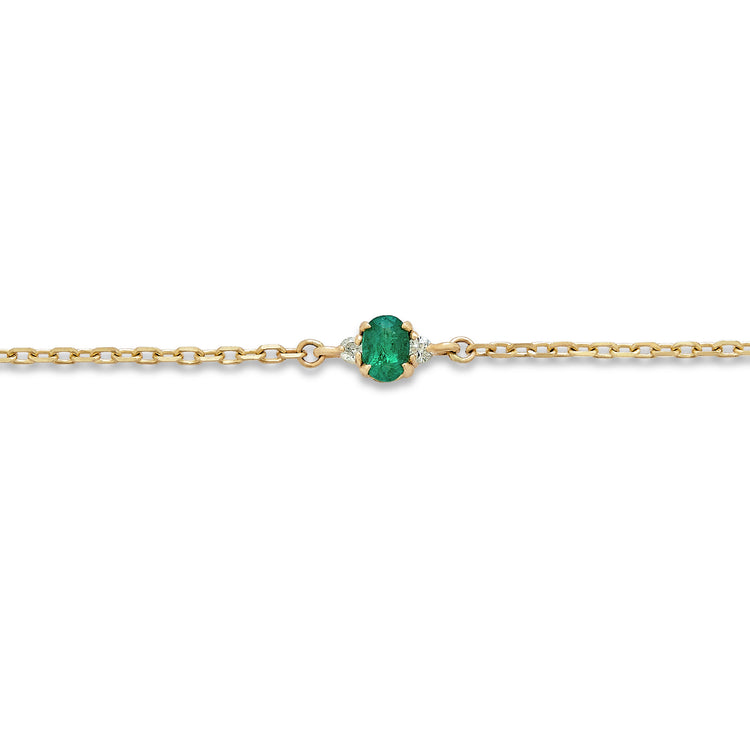 Stone and Strand 10K Yellow Gold Dainty Emerald Luxe Bracelet with White Diamonds Close Up Image