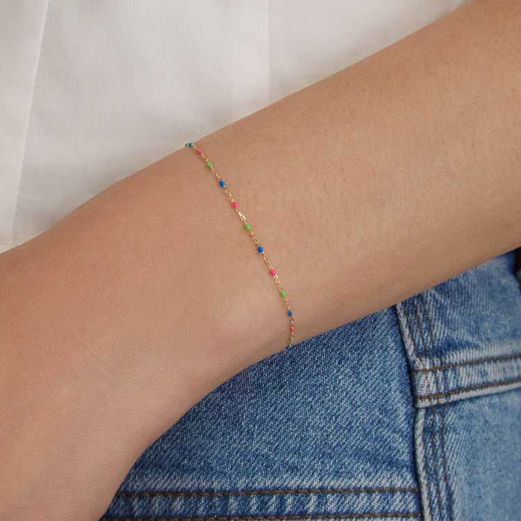 Image of 10K Yellow Gold Multi Dainty Goldie Pop Bracelet on Models Arm