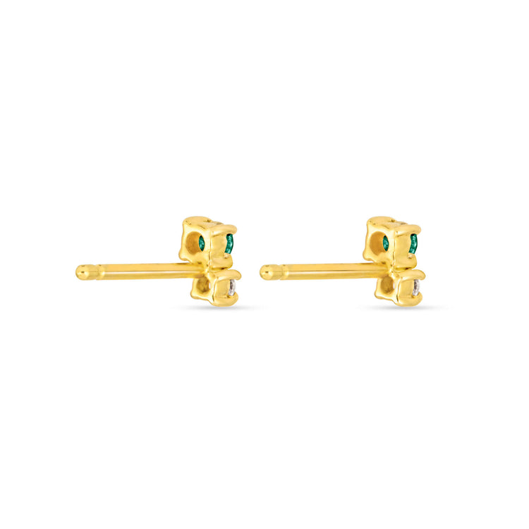 Stone and Strand 14K Yellow Gold Second Hole Green Goddess Diamond and Emerald Buddy Studs Rear Image