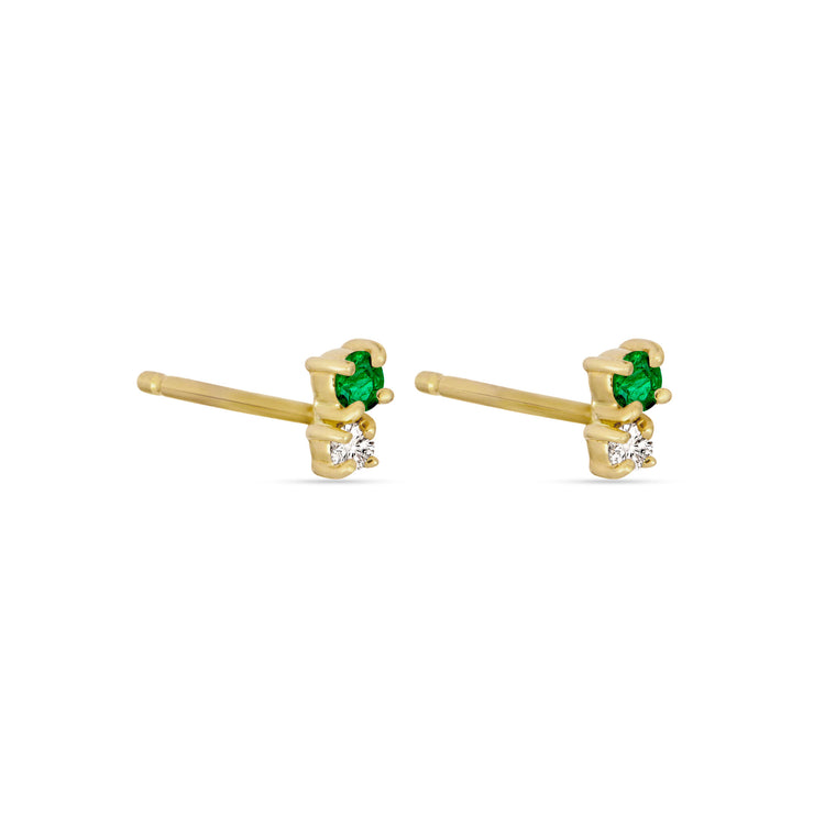 Stone and Strand 14K Yellow Gold Second Hole Green Goddess Diamond and Emerald Buddy Studs Side Image