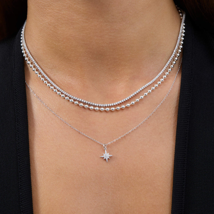 Image of 14K White Gold Dainty LAB-Created Diamond Tennis Necklace with Stone and Strand Necklaces