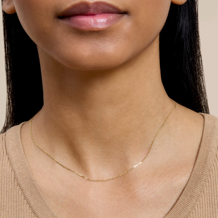Image of 10K Yellow Gold Dainty Maritime Chain on Models Neck