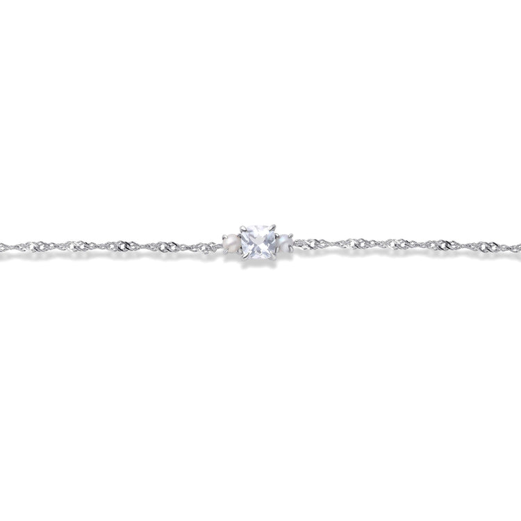 Stone and Strand 14K White Gold Delicate Aquamarine Cushion Bracelet Close Up Image