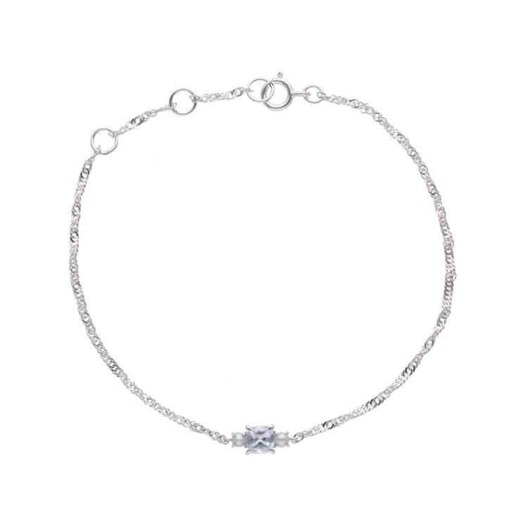 Stone and Strand 14K White Gold Delicate Aquamarine Cushion Bracelet Front Image