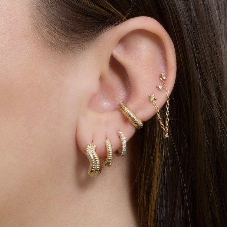 Image of 14K Yellow Gold Demi Ear Cuff with Stone and Strand Earrings