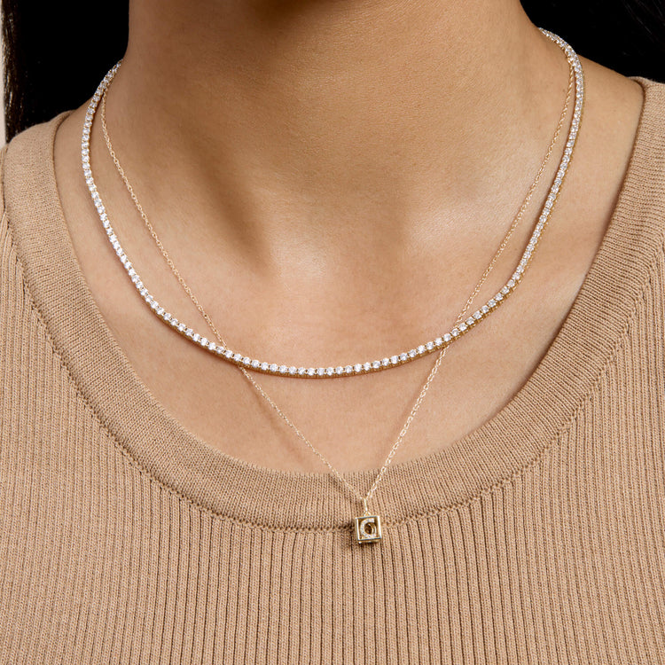 Image of 10K Yellow Gold Diamond Baby Block Necklace with Stone and Strand Necklaces