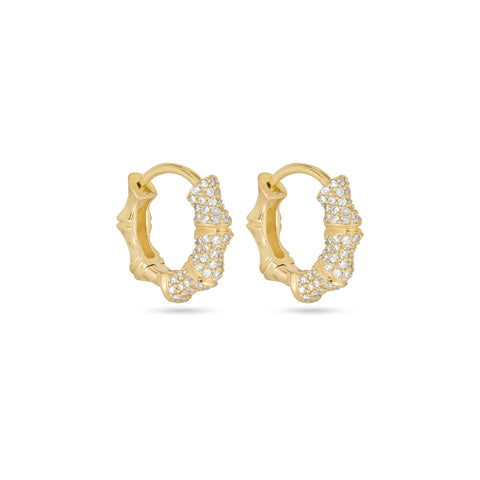 Stone and Strand 14K Yellow Gold Diamond Bamboo Resort Hoops Side Image