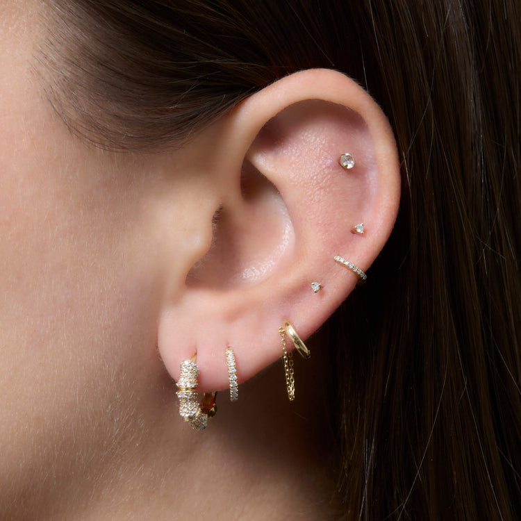 Image of 14K Yellow Gold Diamond Bamboo Resort Hoops with Stone and Strand Earrings