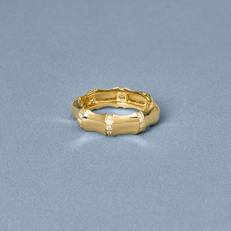 Stone and Strand 14K Yellow Gold Diamond Bamboo Eternity Ring Editorial Image