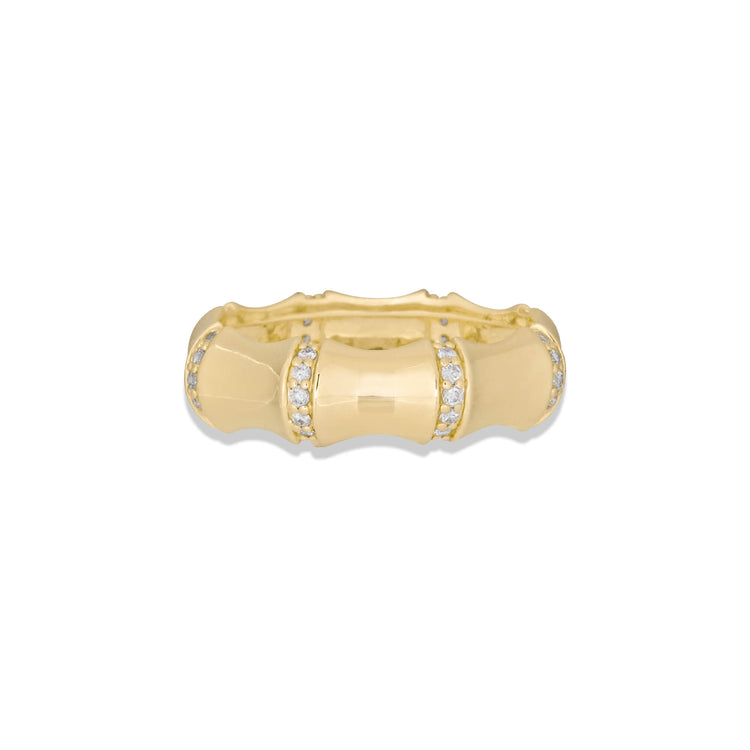 Stone and Strand 14K Yellow Gold Diamond Bamboo Eternity Ring Front Image