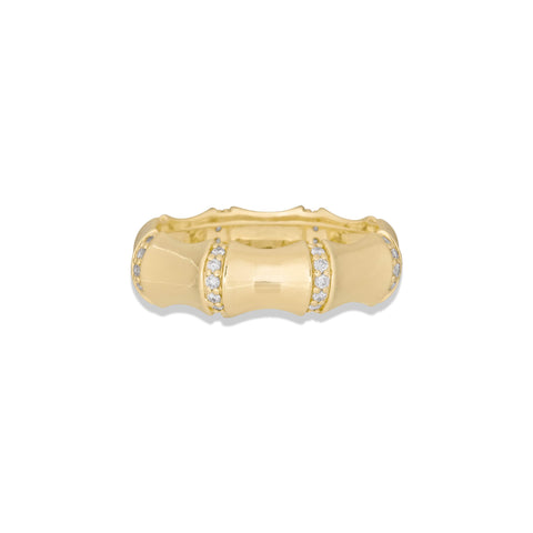 Stone and Strand 14K Yellow Gold Diamond Bamboo Eternity Ring Front Image