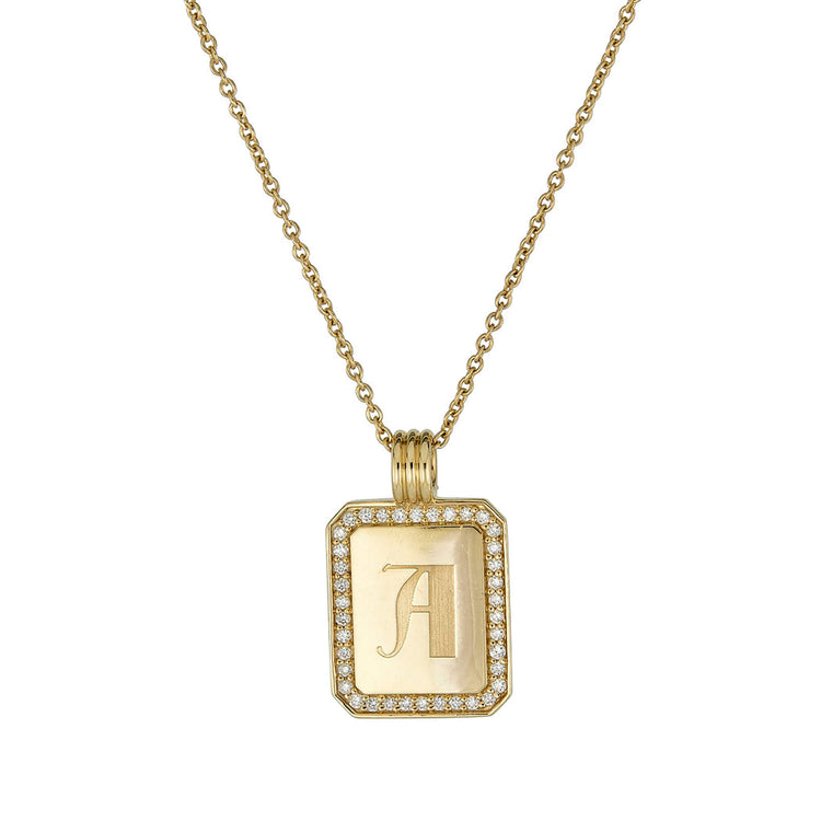 Stone and Strand 14K Yellow Gold Diamond Beekman Dog Tag Necklace Front Engraved Image