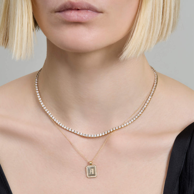 Image of 14K Yellow Gold Diamond Beekman Dog Tag Necklace with Stone and Strand Necklaces
