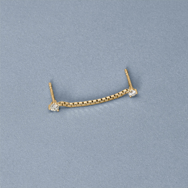 Stone and Strand 14K Yellow Gold Diamond Block Chain Double Stud Earring Editorial Image