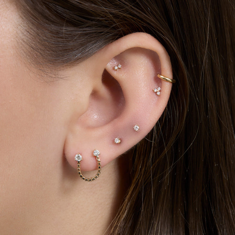 Image of 14K Yellow Gold Diamond Block Chain Double Stud Earring with Stone and Strand Earrings