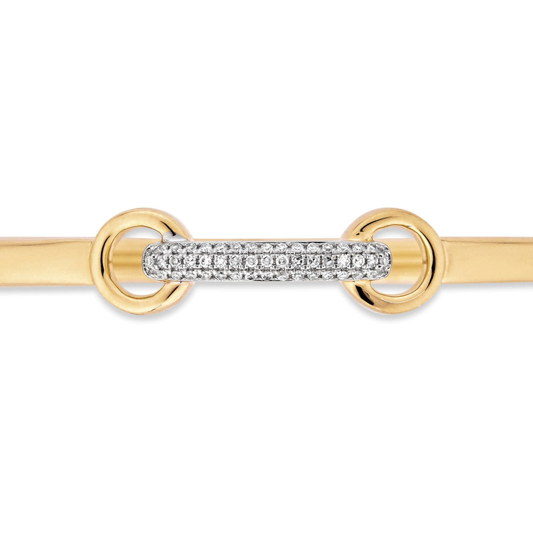 Stone and Strand 14K Yellow Gold Diamond Bridle Bangle Close Up Image