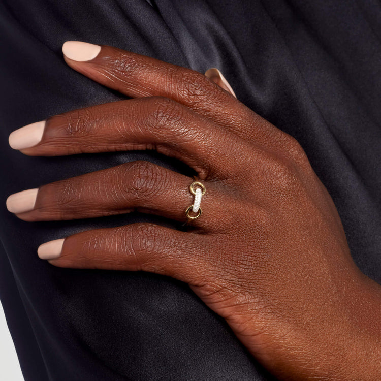 Image of 14K Yellow Gold Diamond Bridle Ring on Models Hand