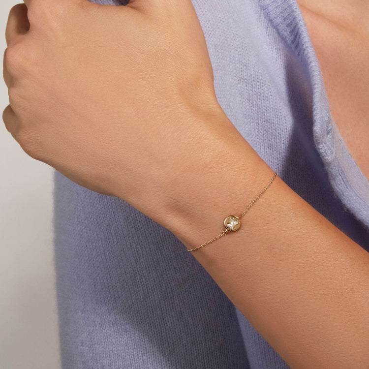 Image of 14K Yellow Gold Diamond Button Bracelet on Models Arm