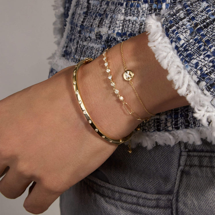 Image of 14K Yellow Gold Diamond Button Bracelet with Stone and Strand Bracelets