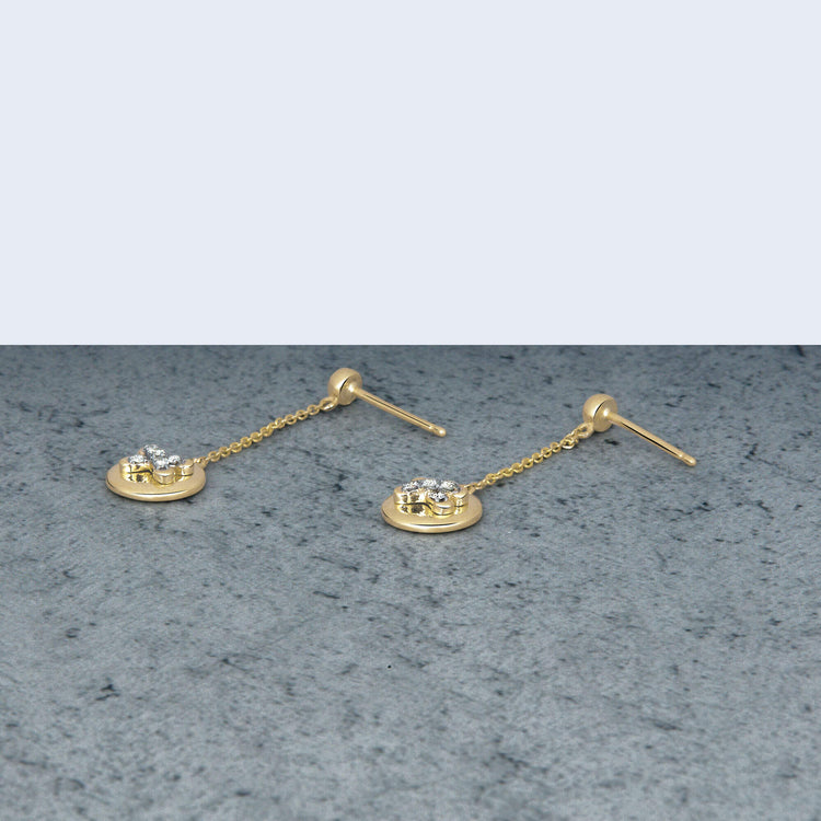 Stone and Strand 14K Yellow Gold Diamond Button Drop Earrings Editorial Image