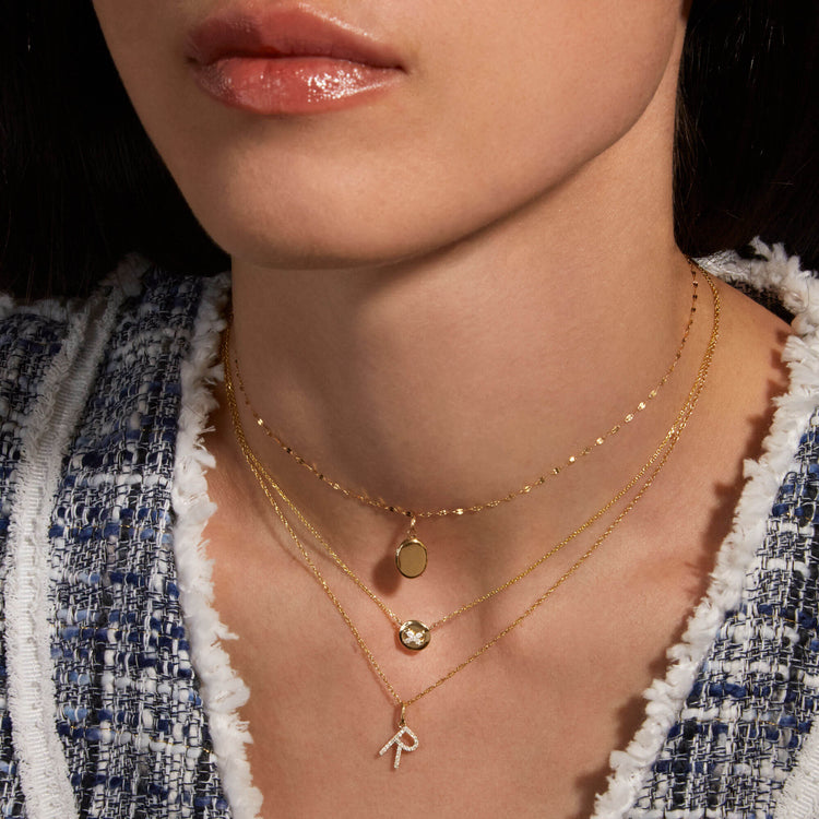 Image of 14K Yellow Gold Diamond Button Necklace with Stone and Strand Necklaces