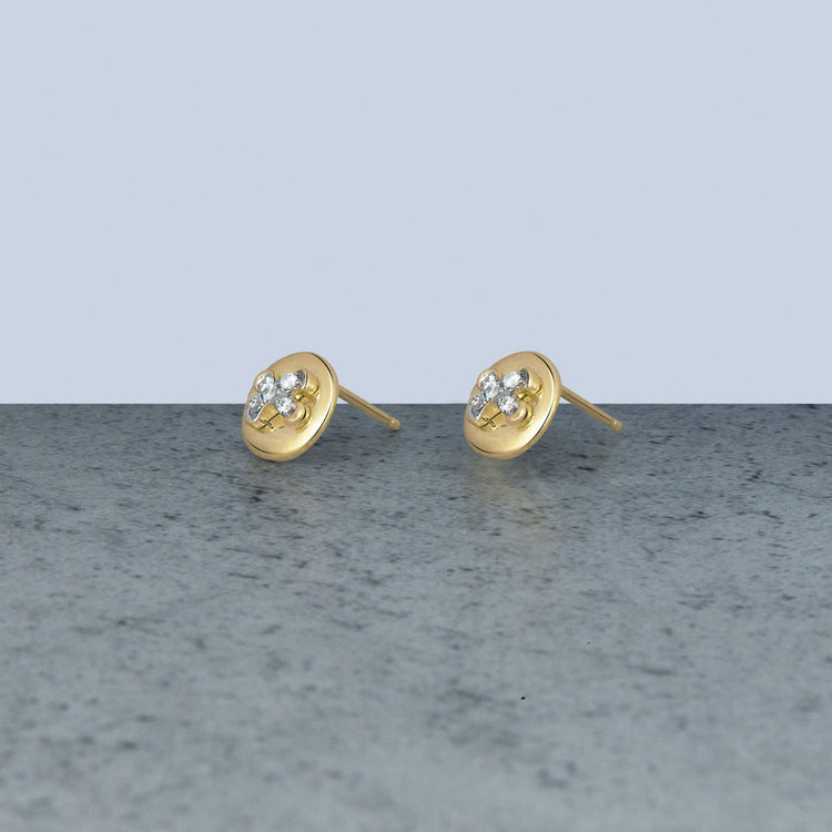 Stone and Strand 14K Yellow Gold Diamond Button Studs Editorial Image