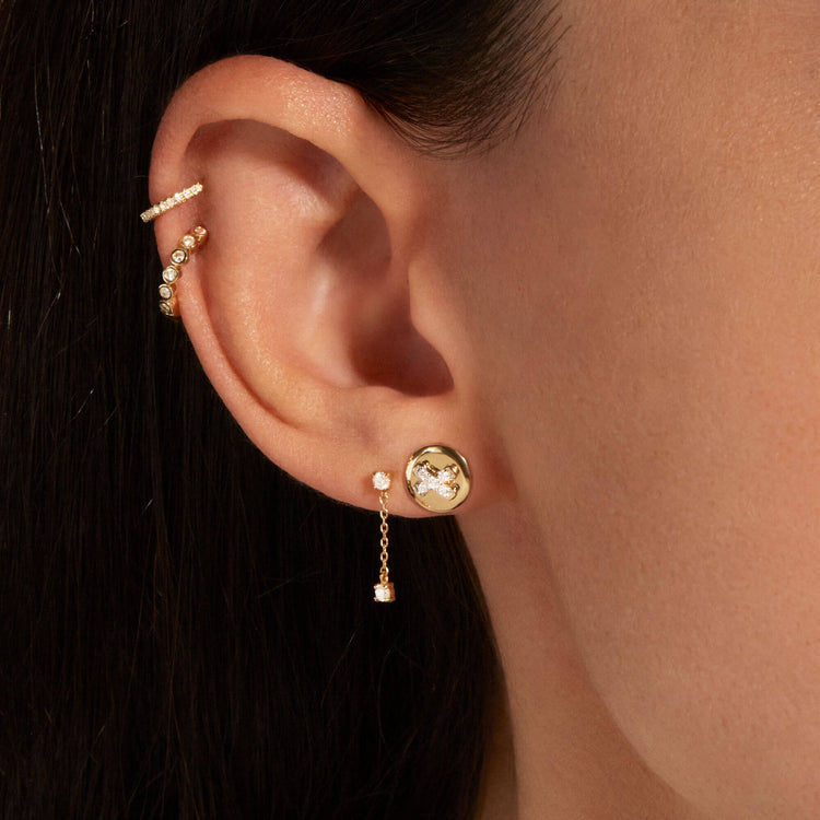 Image of 14K Yellow Gold Diamond Button Studs with Stone and Strand Earrings