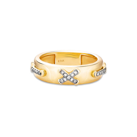 Stone and Strand 14K Yellow Gold Diamond Cross Stitch Band Front Image