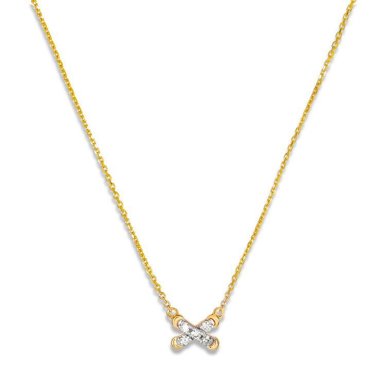 Stone and Strand 14K Yellow Gold Diamond Cross Stitch Necklace Close Up Image