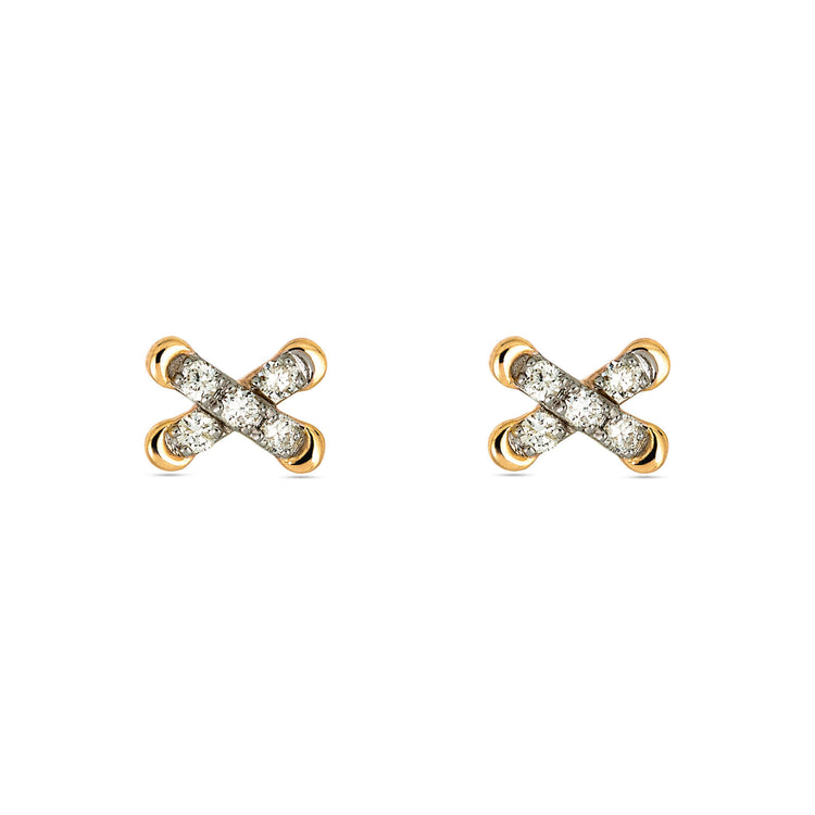 Stone and Strand 14K Yellow Gold Diamond Cross Stitch Studs Front Image